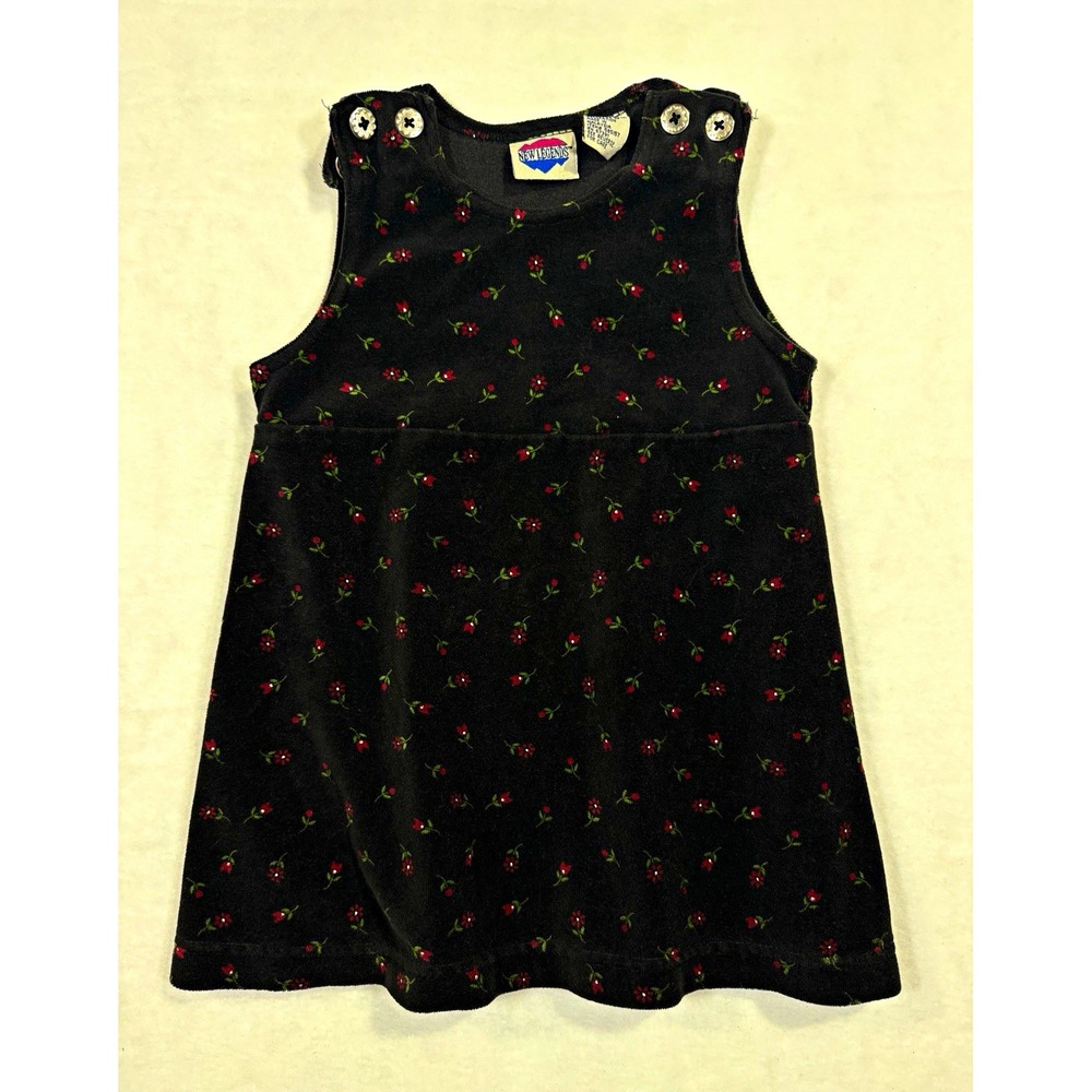 Vintage 90s New Legends 2T Floral Jumper Dress Black Red Toddler Girl